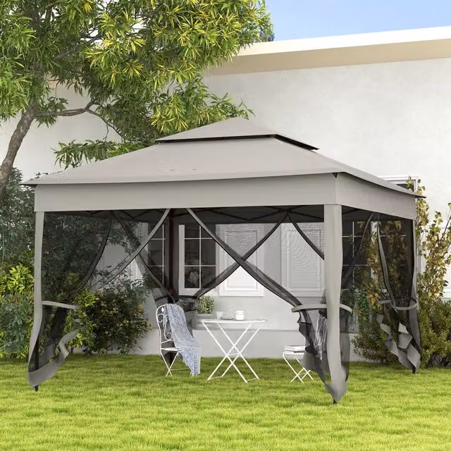 OUTSUNNY Heavy Duty Pop Up Folding Garden Gazebo Tent in Dark Grey – 1