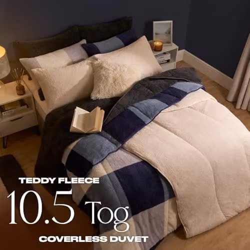 OHS Pink Geometric Teddy Fleece Coverless Duvet and Pillowcase Set, 10.5 Tog, W/D/H: 200 x 200 x 200 cm – 2