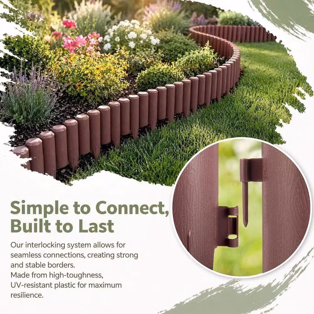 EONLION 16-Piece Brown Plastic Palisade Garden Edging Border – 4