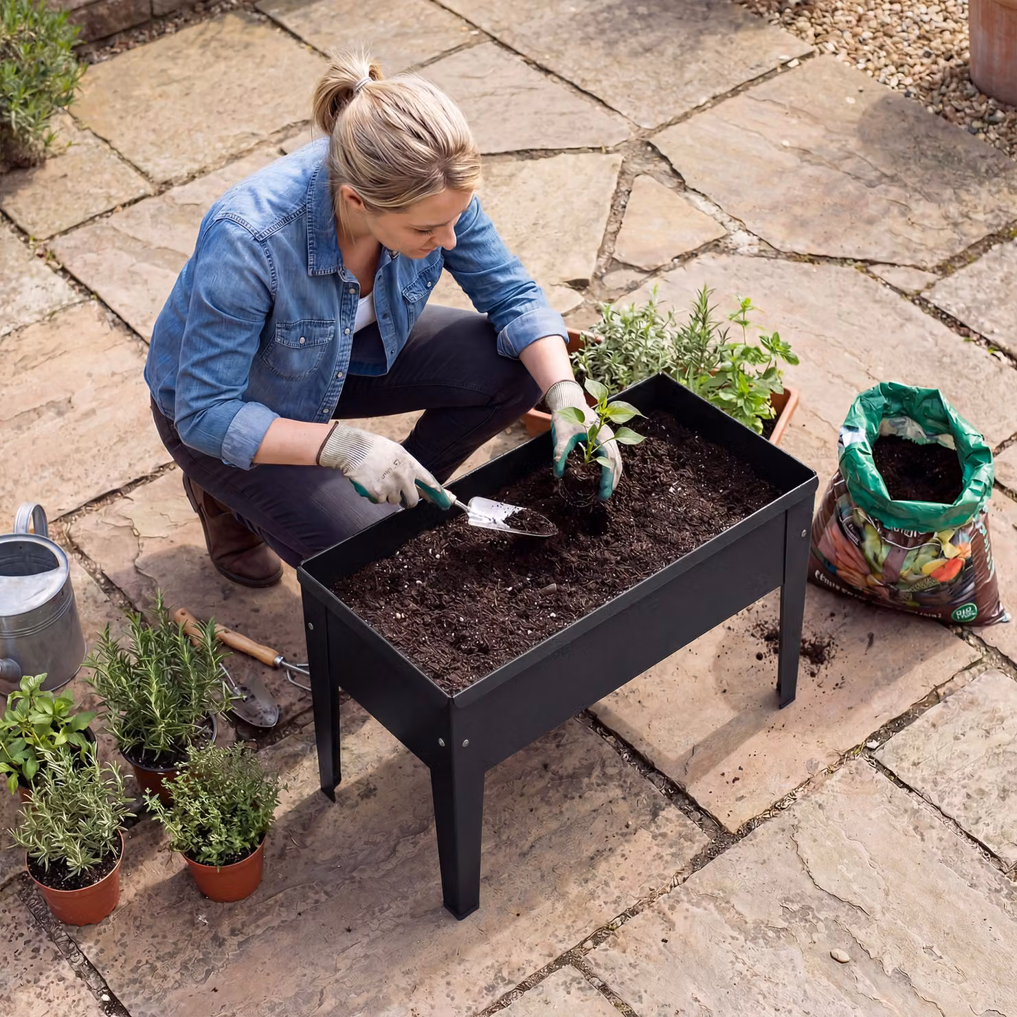 Outsunny Black Metal Raised Garden Bed with Drainage Hole and Foot Covers – 9