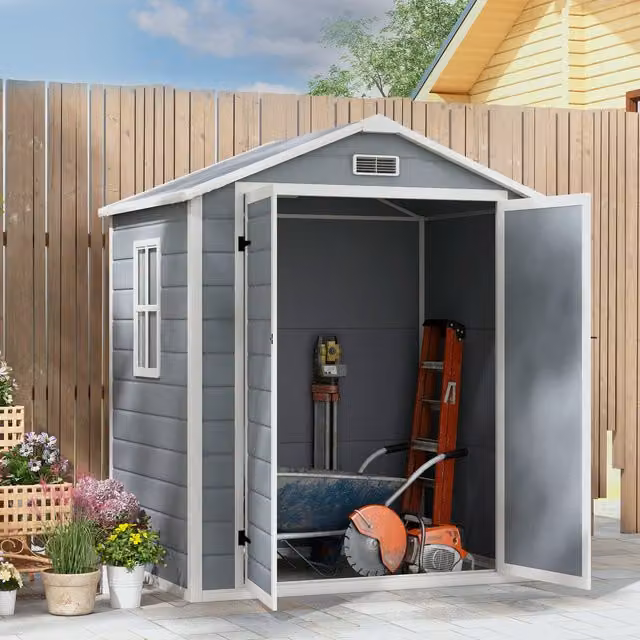 Outsunny Lockable Plastic Garden Shed with Window in Grey
