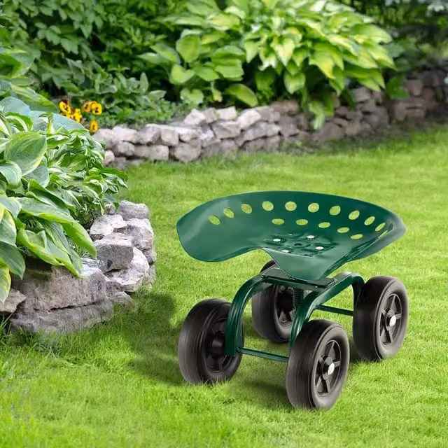 VOGREX Green Adjustable Rolling Garden Work Seat