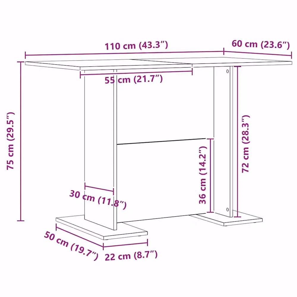 Berkfield Home Modern Rectangular Dining Table in Black, W: 110 cm, D: 72 cm, H: 70 cm – 5