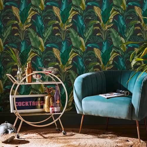 Graham & Brown Envy Leaf It Out Twilight Botanical Floral Wallpaper in Blue and Green, W: 52 cm x L: 1000 cm – 2