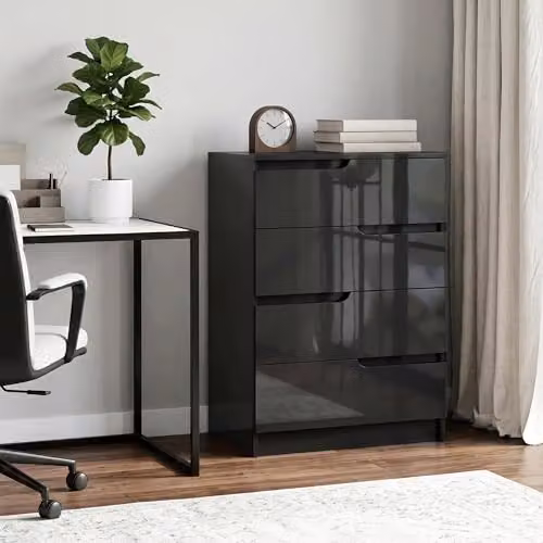HOMCOM Modern 4-Drawer Dresser in High Gloss Black, W: 60 cm, D: 40 cm, H: 85 cm – 7