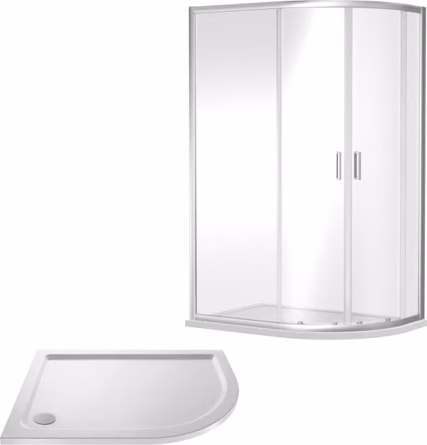 Balterley Ruwa Offset RH Quadrant Shower Enclosure with Tray, Silver and White, W/D: 120 x 80 cm