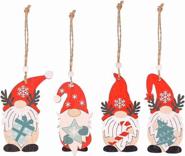 Neel Blue Pack of 4 Multicolour Wooden Gnome Pendants – 1