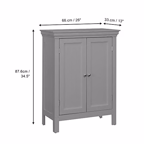 Teamson Home Grey Wooden Freestanding Bathroom Floor Cabinet with 2 Internal Shelves and Hinged Doors W/D/H: 38.1 x 25.4 x 86.4 cm – 3