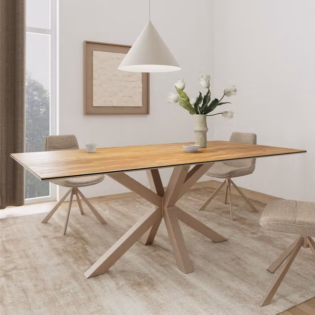 Furniture To Go Heaven Rectangular Dining Table with Wild Oak Ceramic Glass Top in Grey and Brown, W: 200 cm