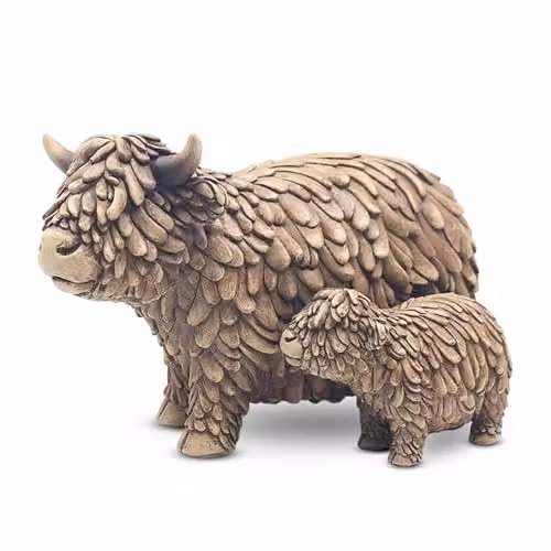 Leonardo Collection Hughie Highland Cow and Calf Tabletop Ornaments, Brown and Multicolour, H: 16.0 cm, W: 27.0 cm, D: 27.0 cm – 1