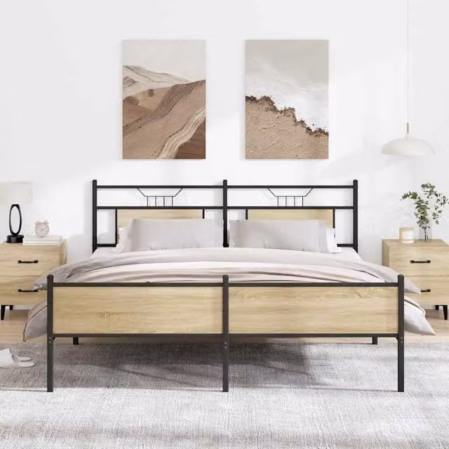 Berkfield Home Metal Bed Frame in Sonoma Oak Brown, W: 160 cm, L: 200 cm