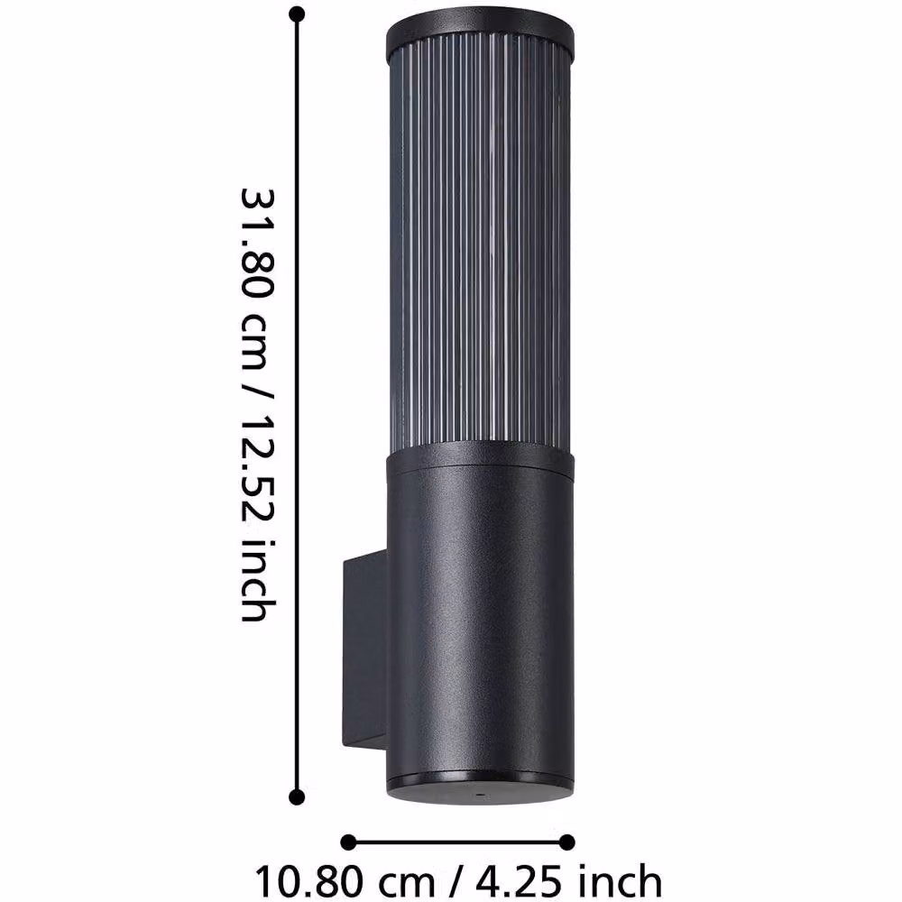 Loops 2 Pack Modern Black LED Up and Down Wall Light with Glass Cylinder Shade – 4