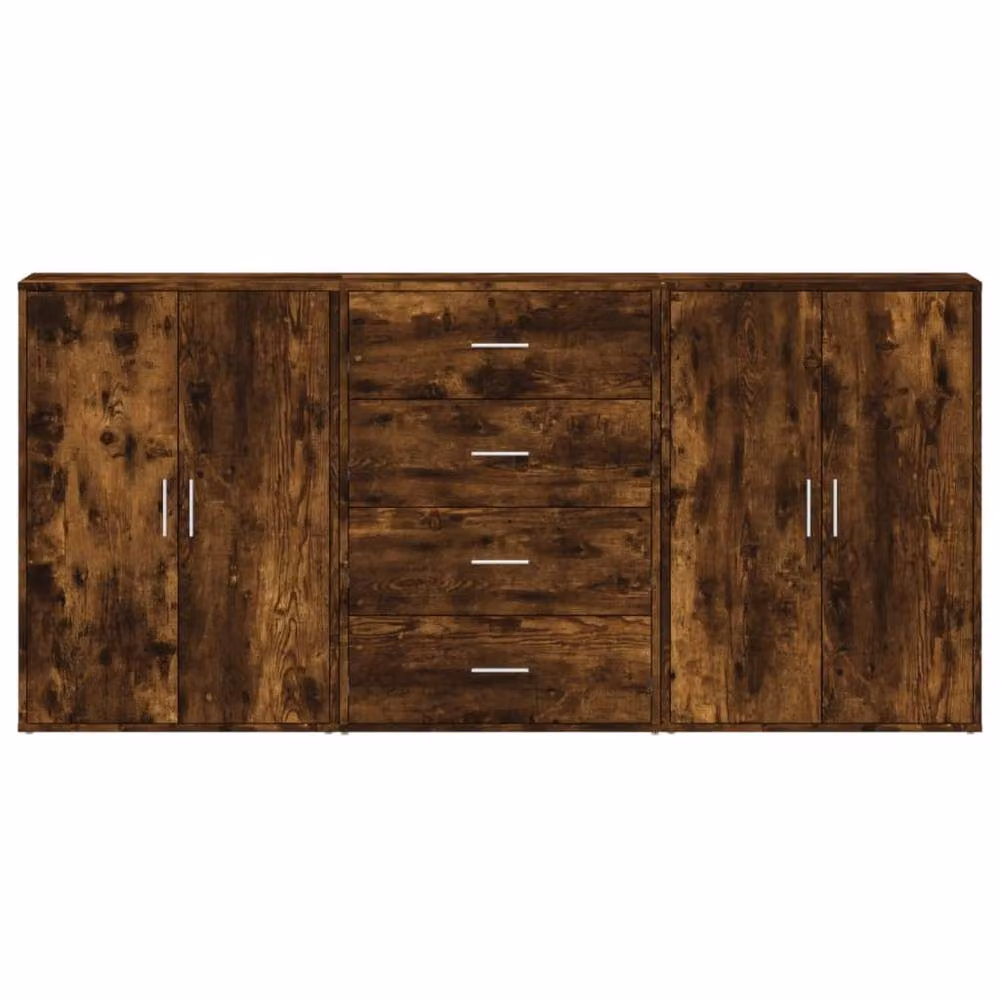 Berkfield Home Set of 3 Modern Sideboards in Smoked Oak Brown, W/D/H: 60 x 31 x 84 cm – 3