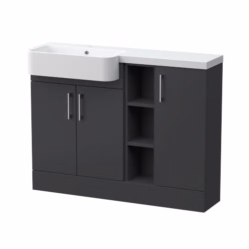 Balterley Wichnor Modern Freestanding 3 Door Combination Bathroom Vanity Unit with Open Shelves and Soft Close Doors, Grey, W: 110 cm, D: 60.75 cm, H: 85.5 cm – 4