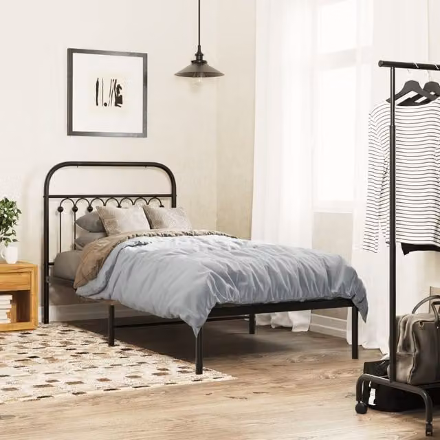 Berkfield Home Metal Bed Frame with Headboard, Black, W/D/H: 90 x 200 cm – 1