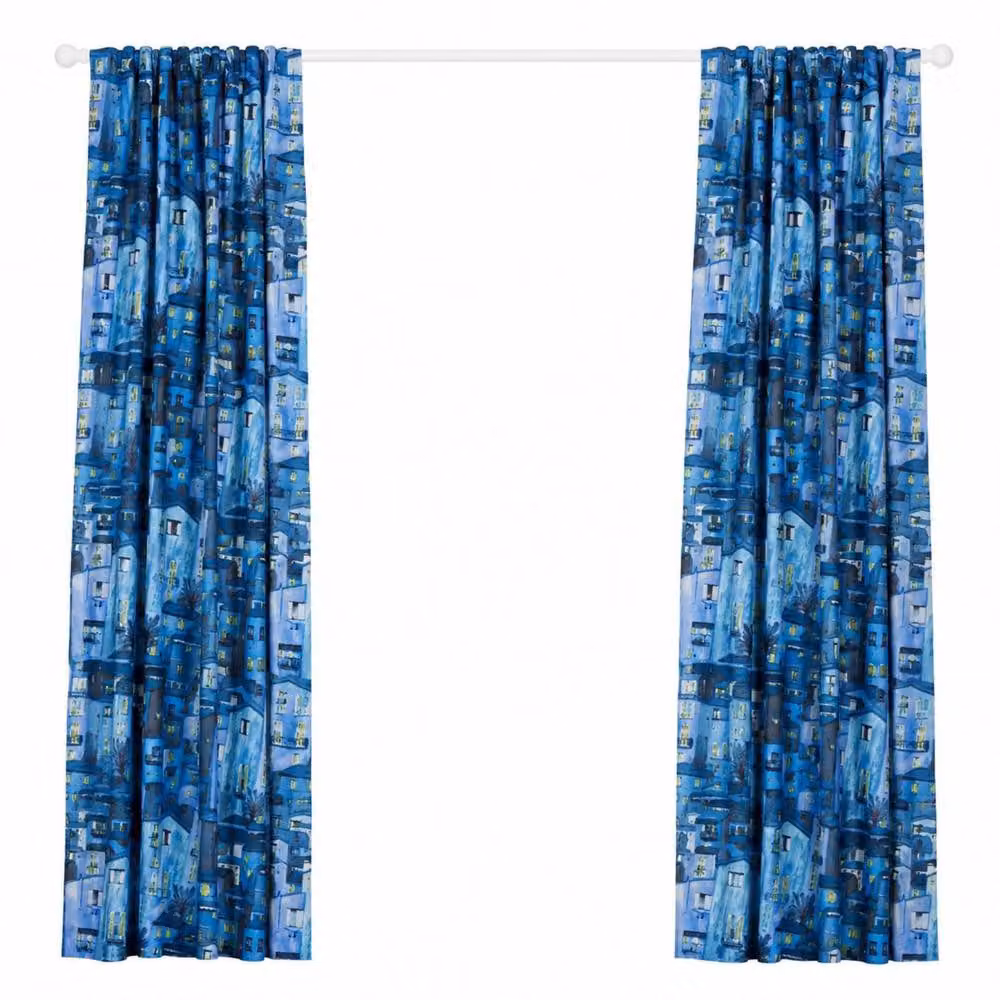 Smart Living Rural Italy Mediterranean Village Print Curtains Pair with Tie Backs in Teal, Width: 167 cm, Drop: 183 cm – 3