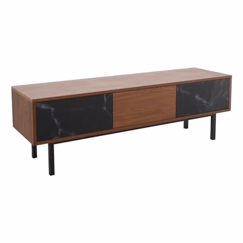 AVF Walnut and Marble Effect TV Stand with Steel Base Frame in Dark Wood and Black – 2