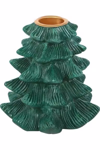 KDMD Green Fir Tree Tabletop Candle Holder with Taper Candle – 3