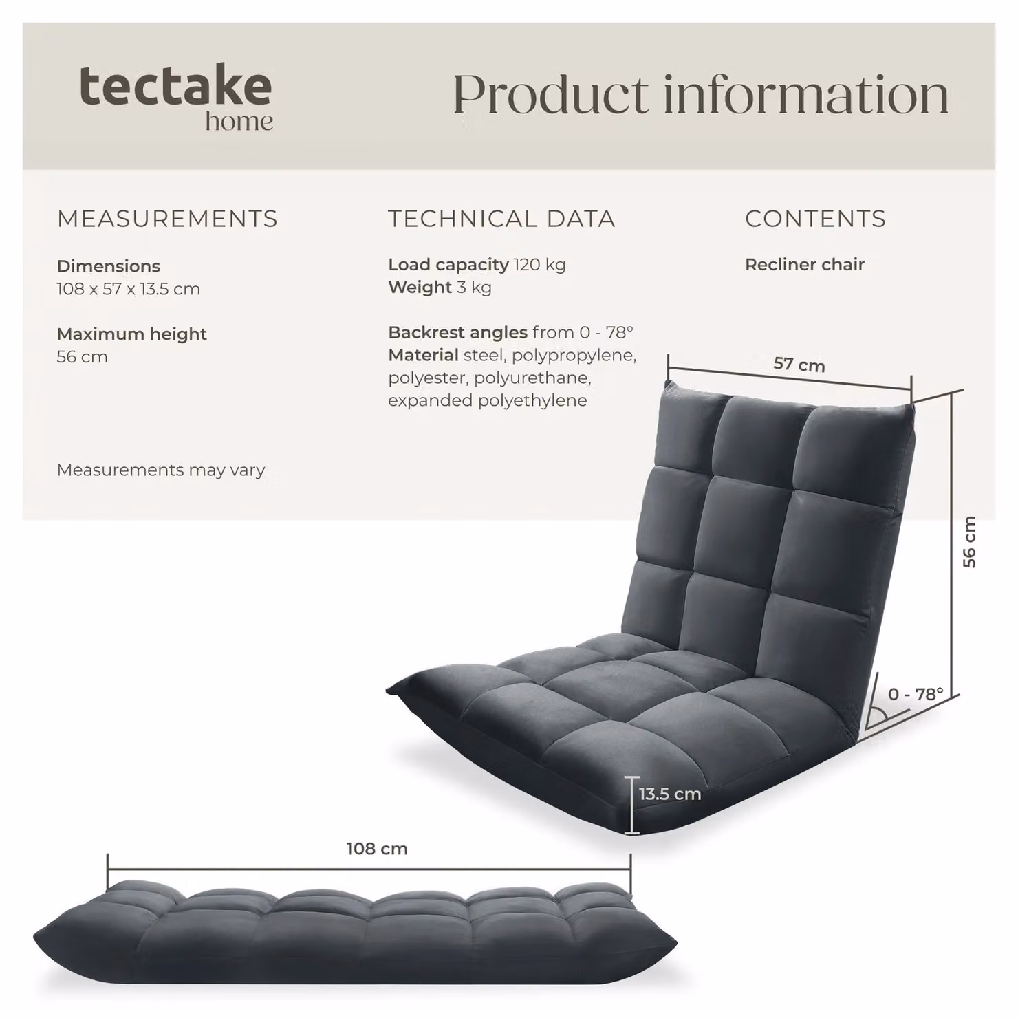 tectake Snooze Recliner TV Chair in Grey Velvet Fabric with Metal Frame – 6
