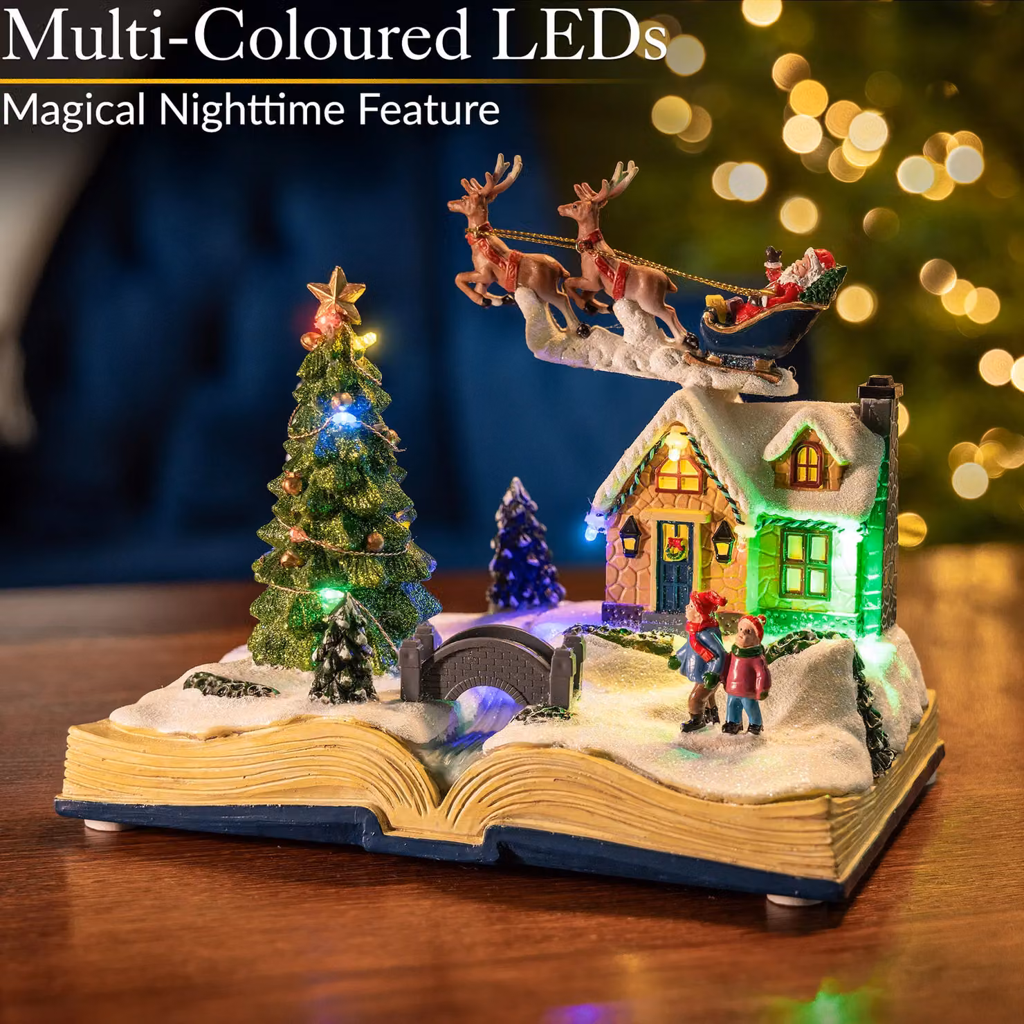 Christow Christmas Village Scene Decoration with Musical LED Santa Reindeer and Caravan in Multicolour, W/D/H: 16.0 x 21.0 x 14.0 cm – 2