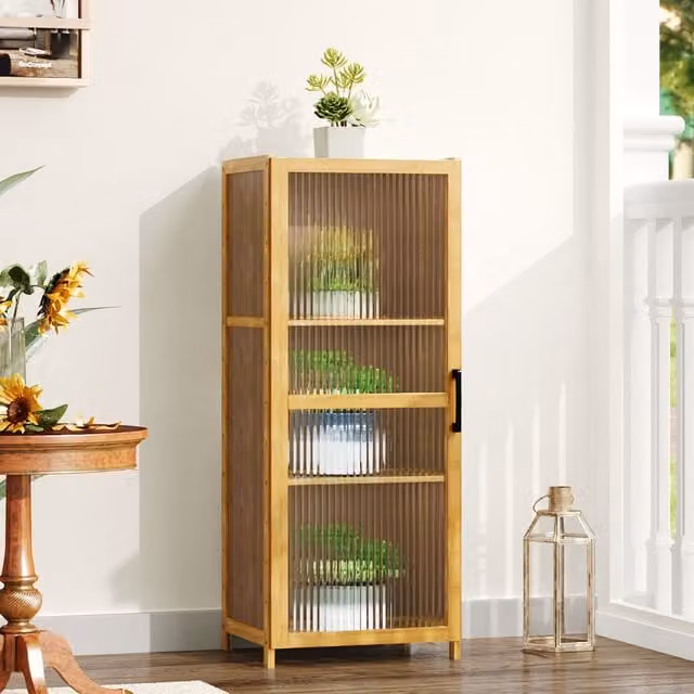 Livingandhome Modern Storage Bookcase with Transparent Glass Doors in Brown and Wood, Width: 100 cm
