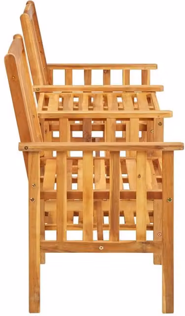 Berkfield Home Durable Garden Chairs and Tea Table Set in Brown Solid Oiled Acacia Wood, W/D/H: 159 x 61 x 92 cm