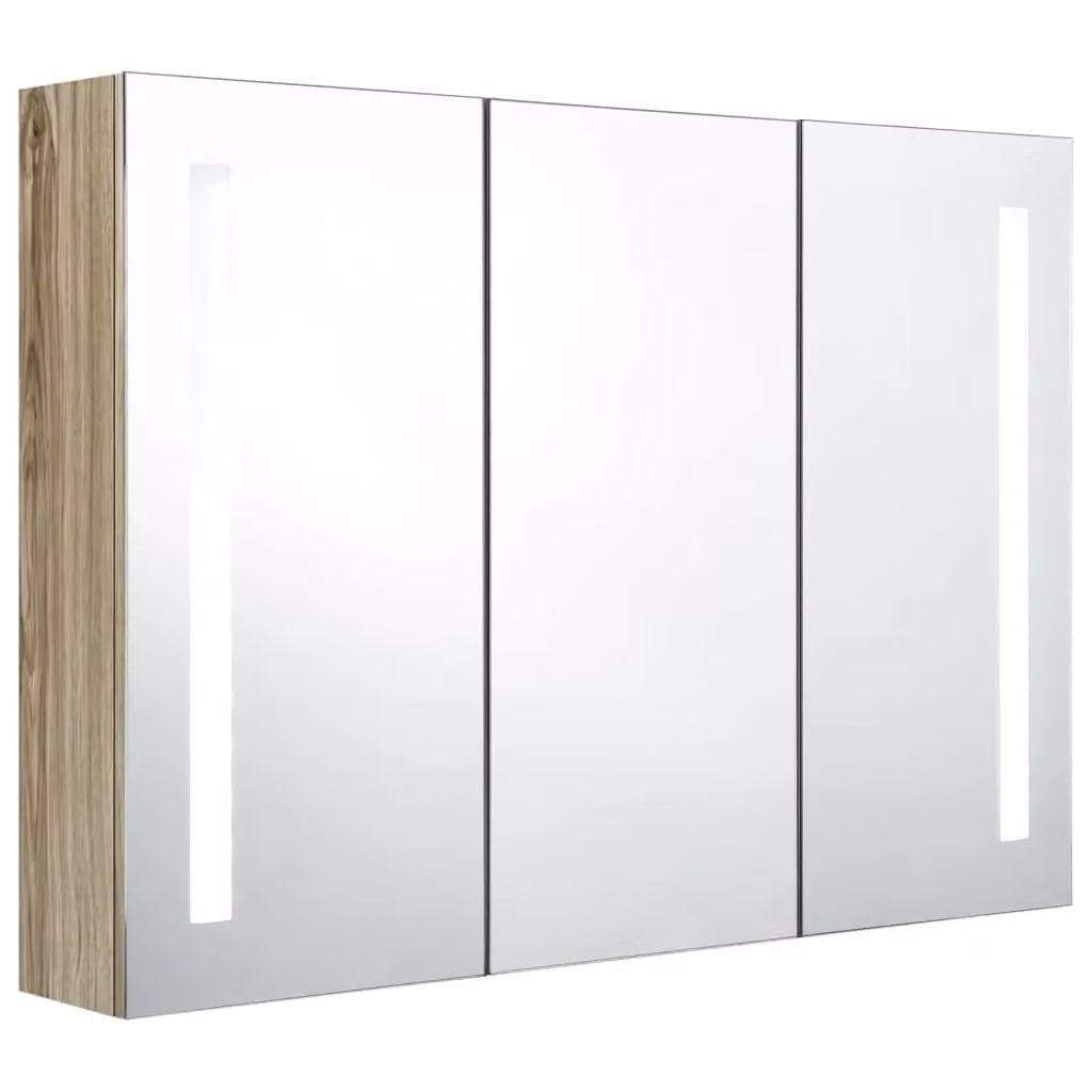 Berkfield Home LED Bathroom Mirror Cabinet in Grey Oak, W: 89 cm, D: 14 cm, H: 62 cm – 2