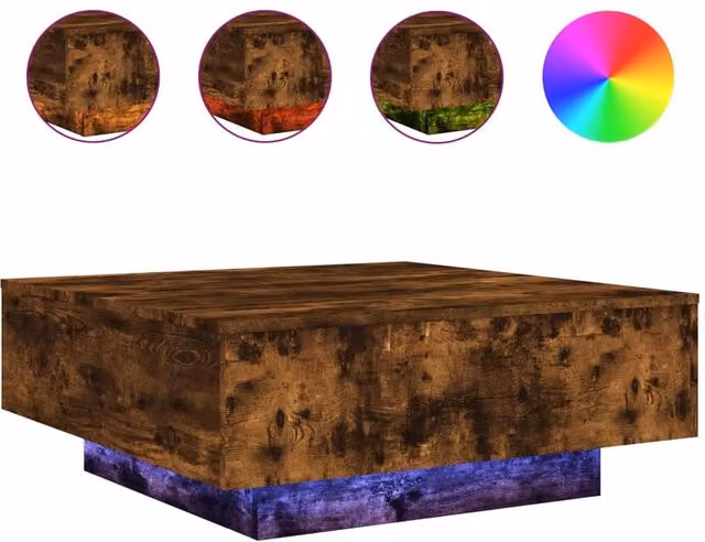 Berkfield Home Modern Square Coffee Table with LED Lights in Smoked Oak Brown, W/D/H: 80 x 80 x 31 cm – 1