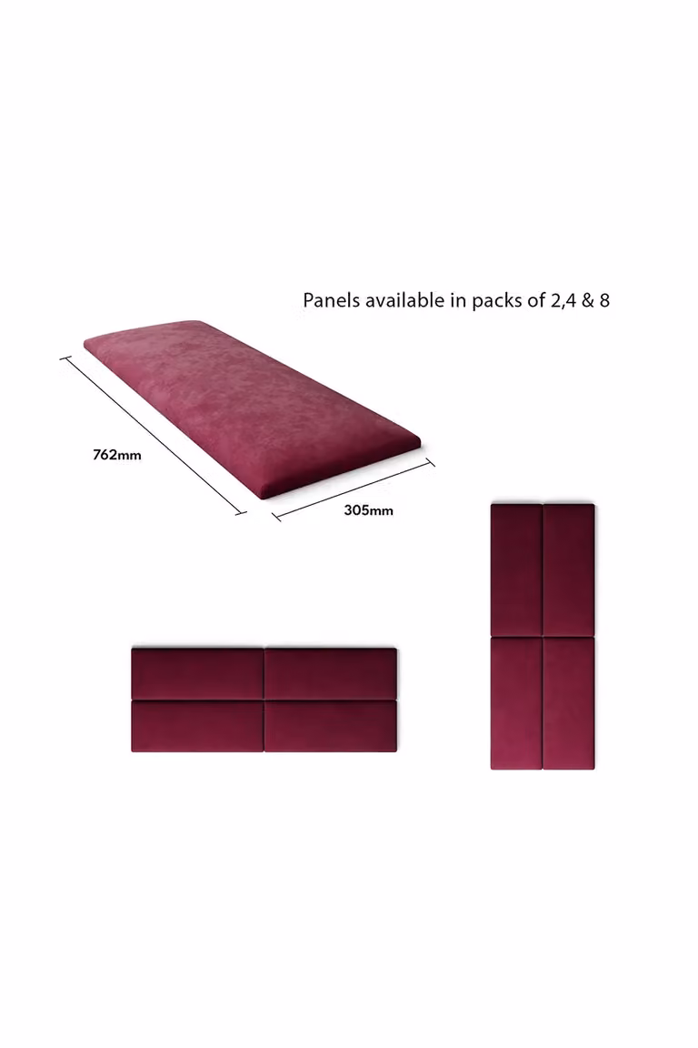 Aspire EasyMount Wall Mounted Upholstered Panels, Modular DIY Headboard in Red Plush Velvet Fabric (Pack of 4)