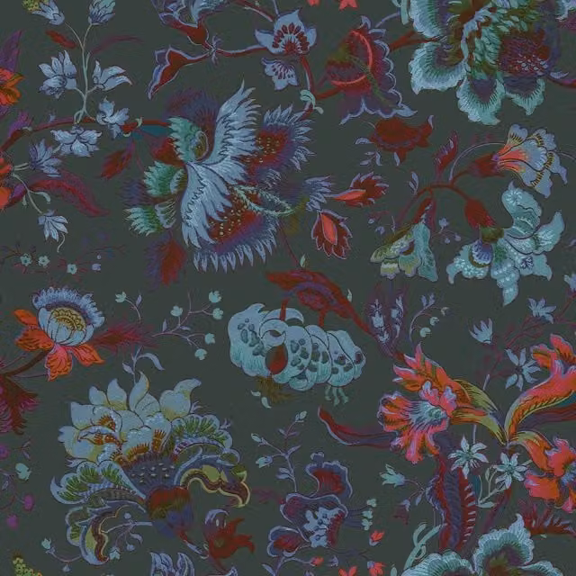 House of Hackney Majorelle Botanical Floral Art Nouveau Wallpaper in Petrol and Turquoise