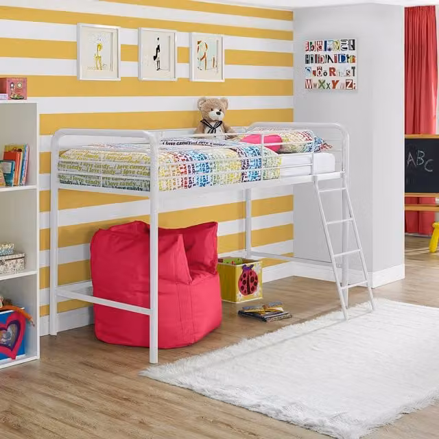 Dorel Single Midsleeper Bunk Bed in White Metal, 90 x 190 cm
