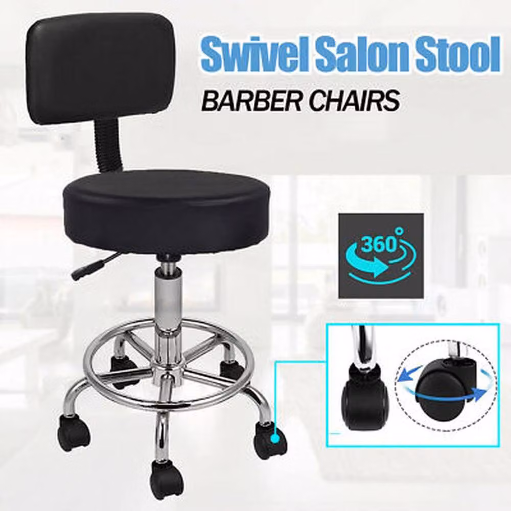 NESTLUNE Adjustable Swivel Salon Spa Stool in Black with Synthetic Leather and Castors – 2