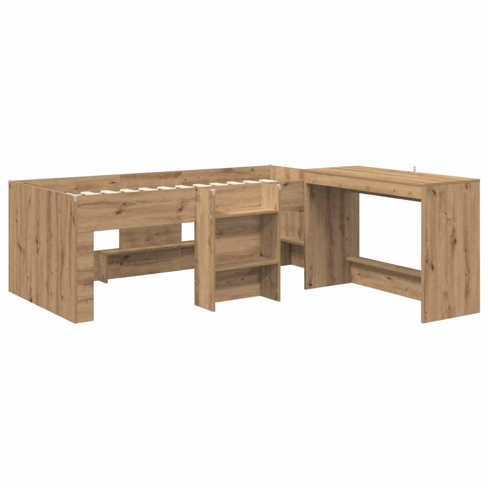 Berkfield Home Kids High Bed Frame with Desk and Stairs in Artisan Oak Brown – 2