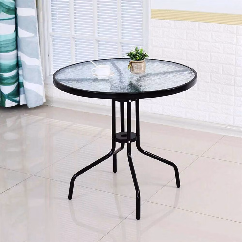 NESTLUNE Round Tempered Glass Bistro Table with Black Powder Coated Steel Frame for Indoor and Outdoor Use – 4