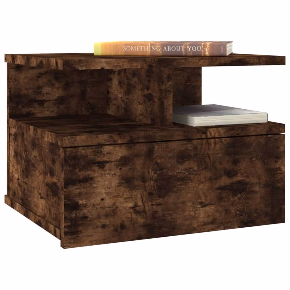 Berkfield Home Smoked Oak Floating Nightstand in Brown, W: 40 cm, D: 31 cm, H: 27 cm – 3