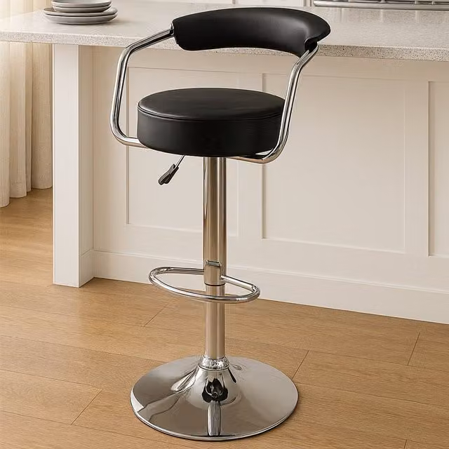 Orsina Black and Grey Leather Effect Swivel Bar Chair with Armrests