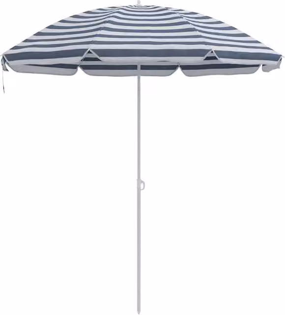 Berkfield Home Blue and White Striped Maritime Beach Parasol with Aluminium Pole, Diameter: 300 cm