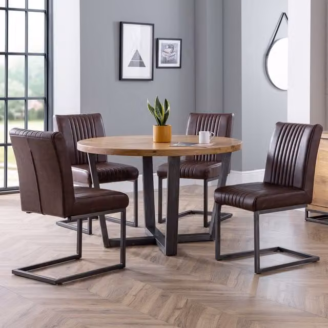 Julian Bowen Brooklyn Oak Round Table and Chairs Set in Brown