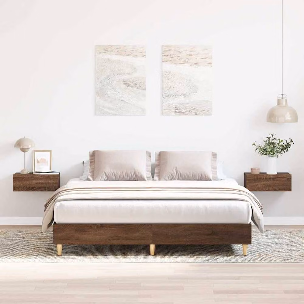 Berkfield Home Bed Frame in Brown Oak, Engineered Wood, W/D/H: 140 x 200 cm – 2