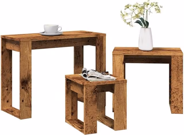 Berkfield Home Nest of 3 Tables in Brown Old Wood Finish – 1