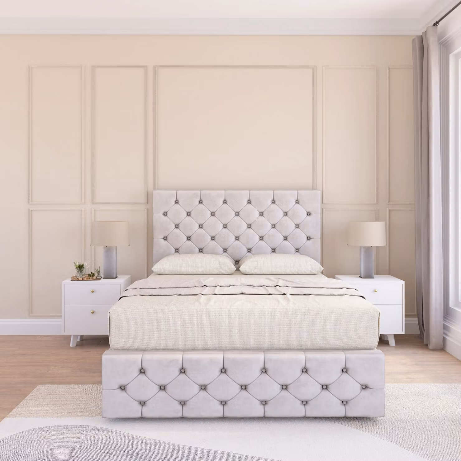 Sloomy Highbury Small Double Divan Bed Base and 54 inch Floor Standing Headboard in Silver Fabric, W/D/H: 120 x 200 cm