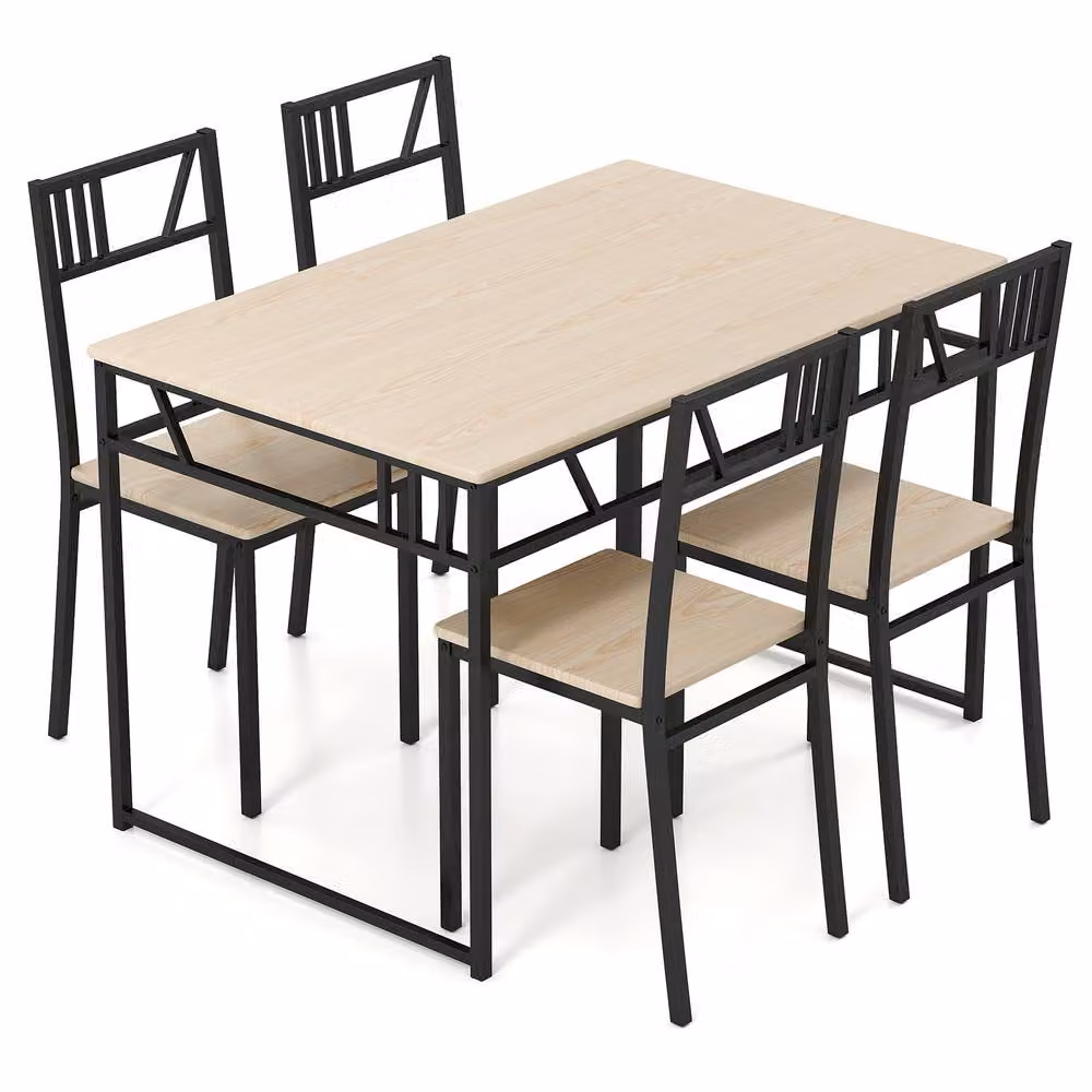 Costway 5 Piece Industrial Style Dining Table and 4 Chairs Set in Brown and Black – 3
