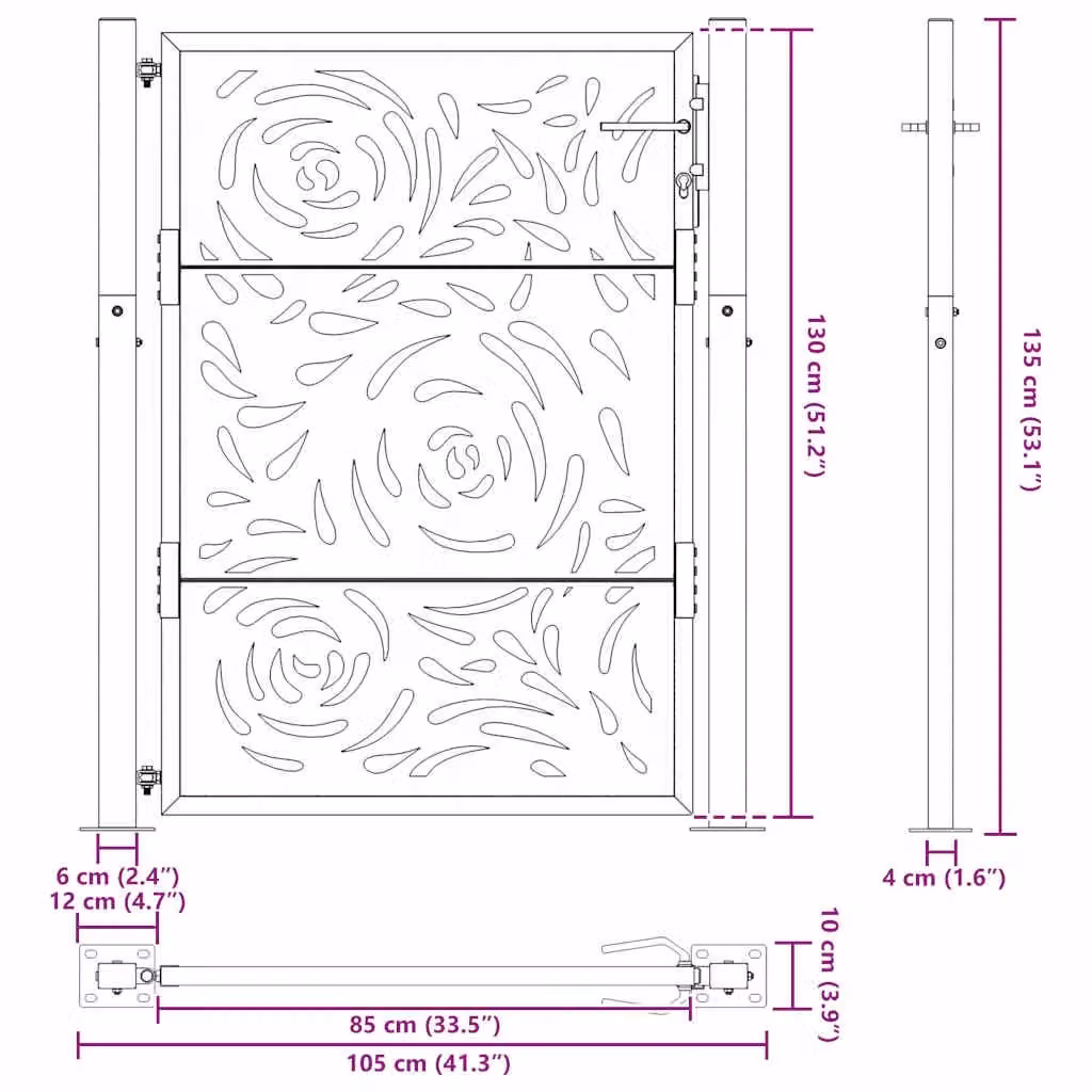 Berkfield Home Single Garden Gate in Black Steel with Flame Design, W: 105 cm, H: 130 cm – 7