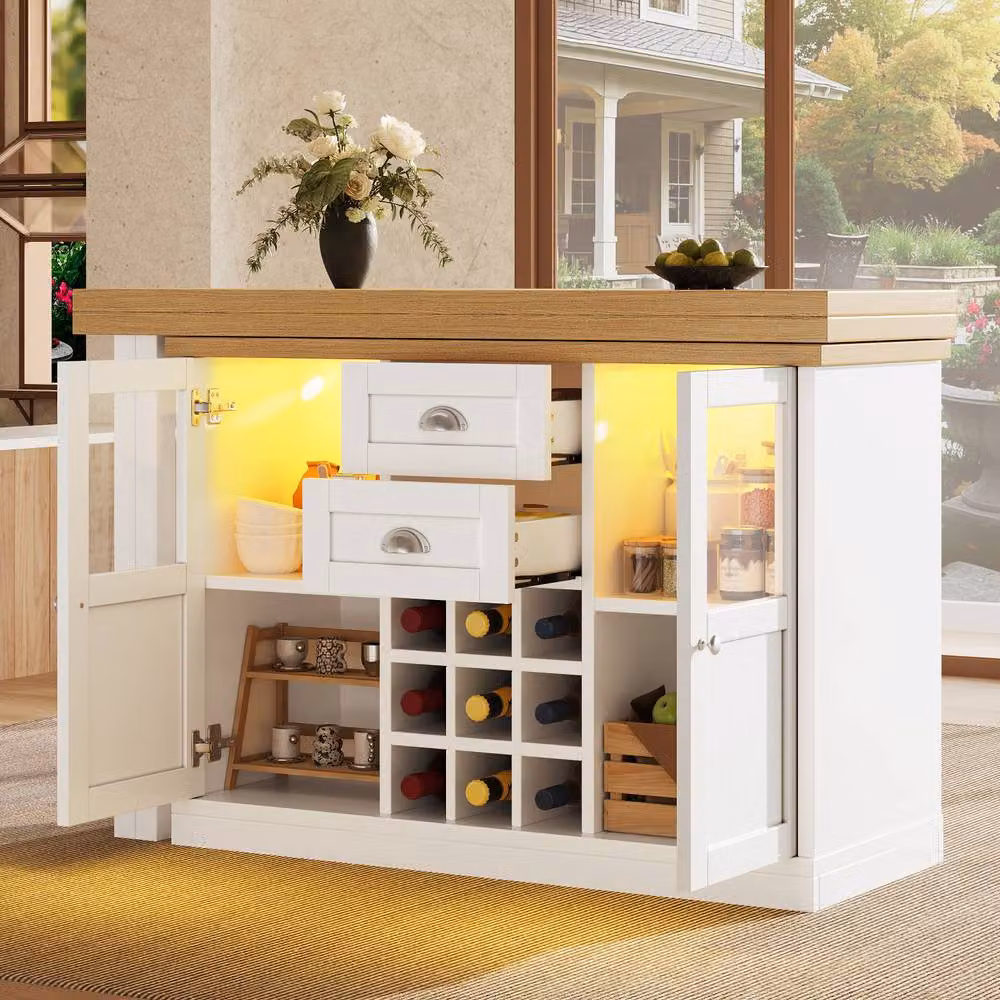 Rolipo Modern Extendable Sideboard with Integrated LED Lights and Adjustable Dining Table in White – 2