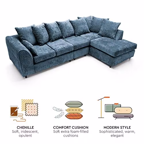 Abakus Direct Harriet Large Right Facing Corner Sofa in Dark Blue Crushed Chenille – 5