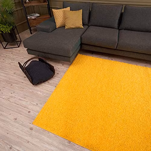 THE RUGS Yellow Plain High Pile Shaggy Rug, W/D/H: 200 x 290 x 1 cm – 3