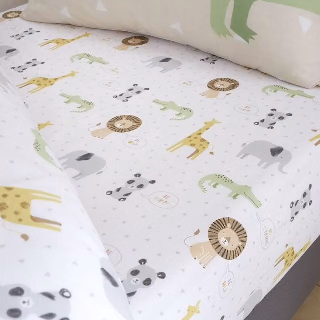 Catherine Lansfield Roarsome Animals Kids Fitted Sheet, Beige, W: 70 cm x L: 140 cm