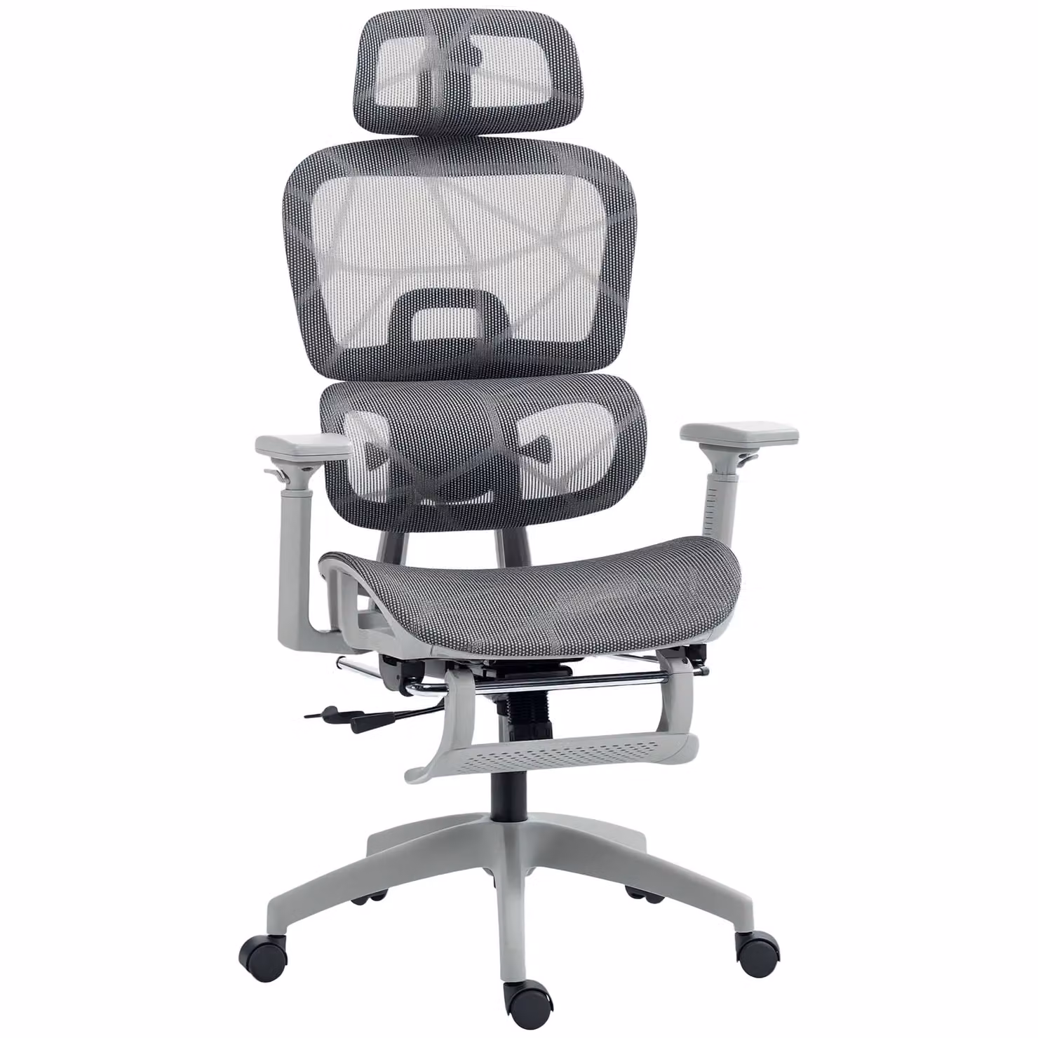 HOMCOM Ergonomic Swivel Office Chair with 3D Armrests and Headrest in Grey Fabric – 2