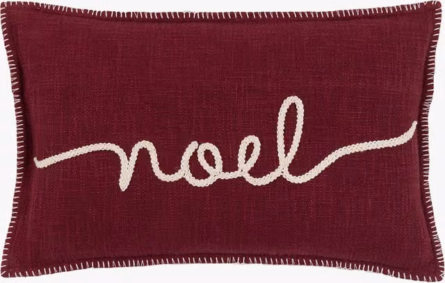 Perch & Parrow Timeless Tidings Embroidered Noel Rectangular Cushion in Red