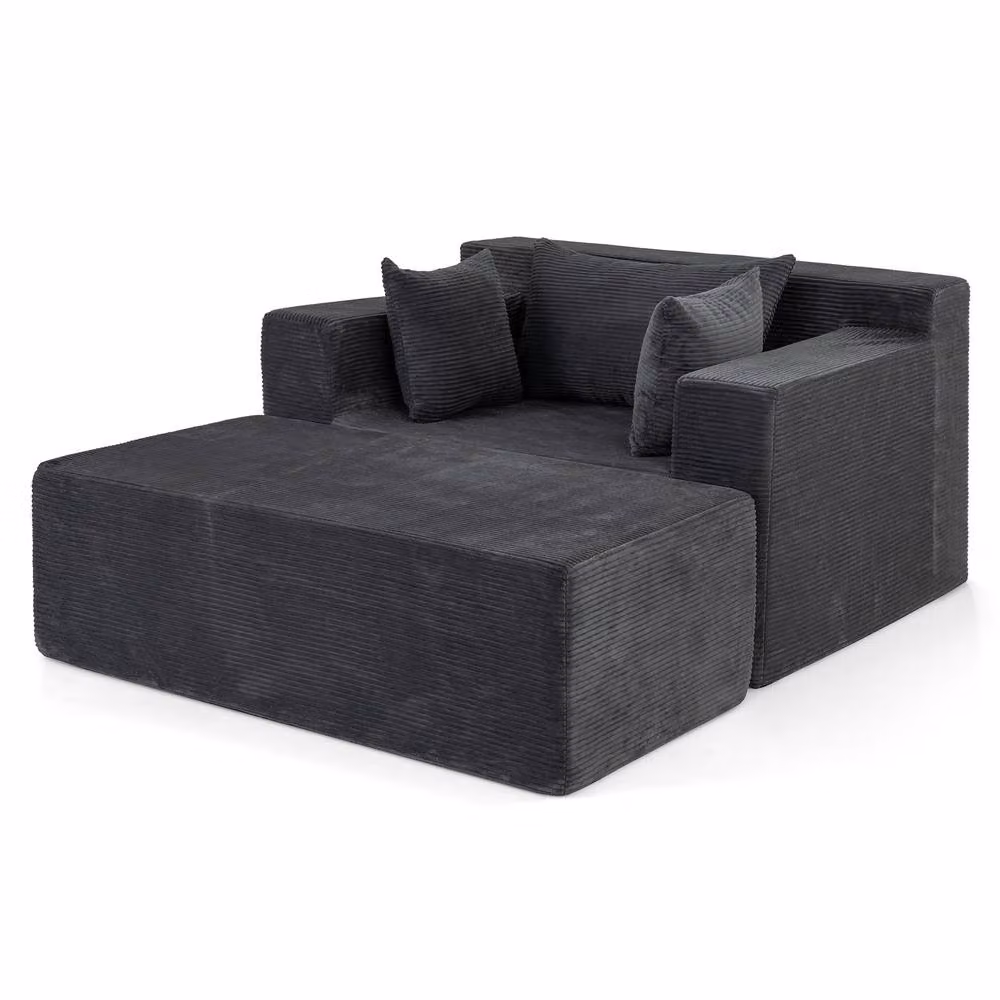 Gymax Grey Boneless Floor Lounge Chair Single Foam Sofa with Ottoman and Pillows – 4